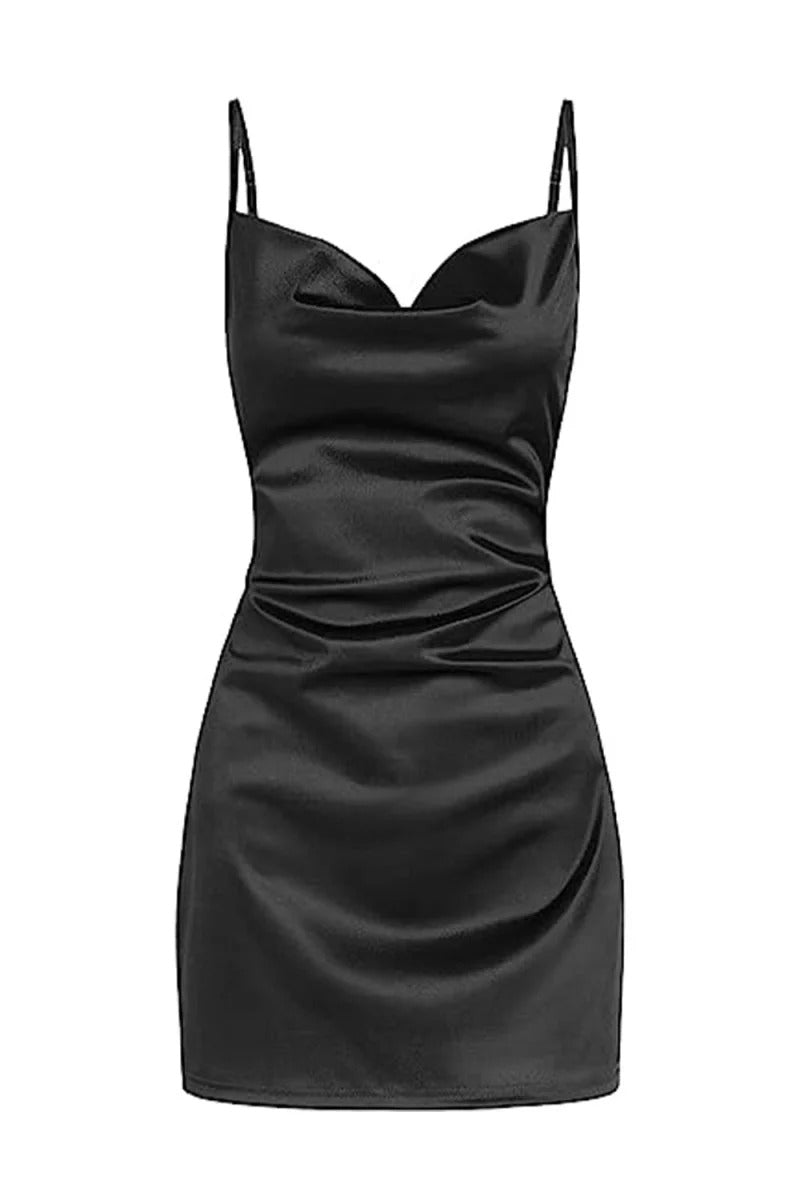 Champagne Spaghetti Straps Satin Homecoming Dress