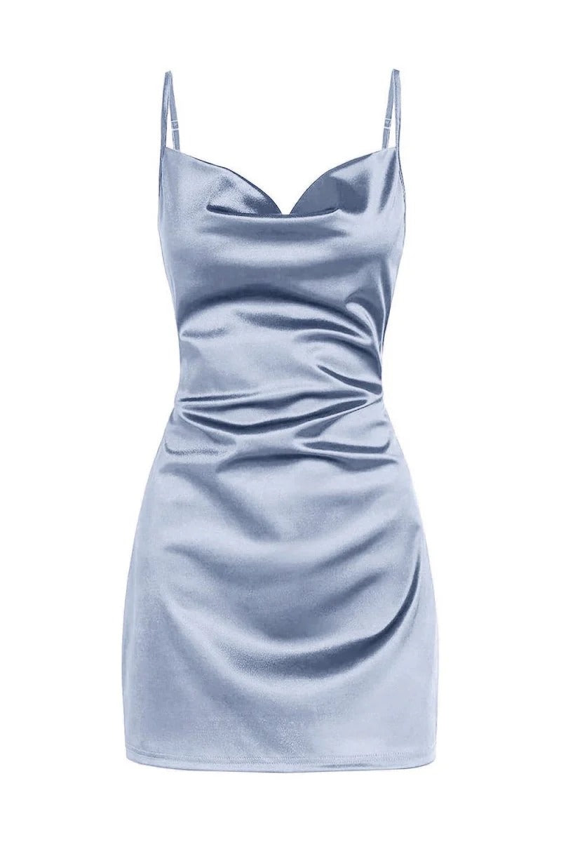 Champagne Spaghetti Straps Satin Homecoming Dress