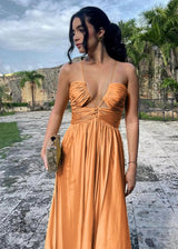 Criss-cross Chartreuse Ruched A-line Halter Long Prom Dress with Sleeveless