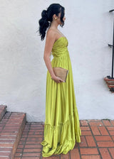 Criss-cross Chartreuse Ruched A-line Halter Long Prom Dress with Sleeveless