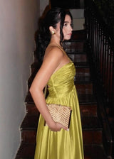 Criss-cross Chartreuse Ruched A-line Halter Long Prom Dress with Sleeveless