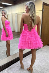 Pink Keyhole Strapless A-Line Ruffles Short Homecoming Dress