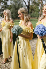 A-Line Yellow Bridesmaid Wedding Guest Dresses