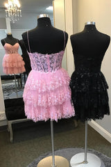 Dazzling Tiered V-Neck A-Line Tulle Homecoming Dress with Appliques