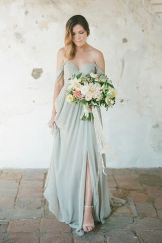 Sage Green Off the Shoulder A-Line Bridesmaid Wedding Guest Dress