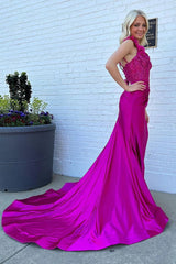 Elegant Mermaid One Shoulder Satin Long Prom Dress with Appliques