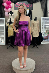 Exquisite Strapless A-Line Metallic Homecoming Dress with Lace-Up
