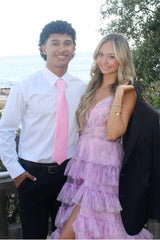 V-Neck Tiered A-Line Prom Dress with Slit