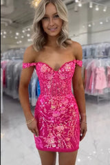 Fuchsia Exquisite Sweetheart Mermaid Short Homecoming Dress with Sequin