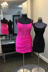 Fuchsia Stylish Spaghetti Straps Corset Bodycon Satin Cocktail Dress