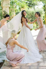 Elegant Pink Mismatched Long Bridesmaid Dresses with Sleeveless