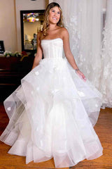 Princess Strapless A-Line Lace Long Wedding Dress with Petals