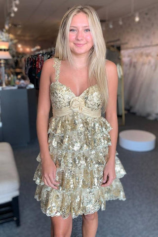 Sequins Sweetheart Lace Short Homecoming Dress with Straps