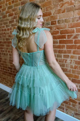 Turquoise Lace-up A Line Tulle Homecoming Dress