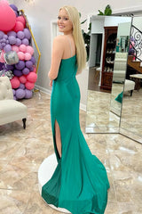 Green Mermaid Satin One Shoulder Long Prom Dress with Slit