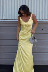Green Spaghetti Straps Sheath Satin Long Prom Dress
