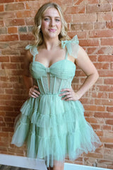 Turquoise Lace-up A Line Tulle Homecoming Dress