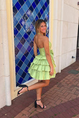 Green Classic Tiered Halter A-Line Homecoming Dress with Bow