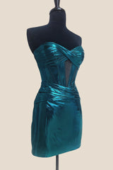 Ink Blue Gentle Keyhole Strapless Mermaid Mini Homecoming Dress