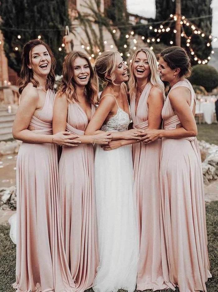 Mismatched Plunging V Neck Side Cutout  Long Bridesmaid Dresses