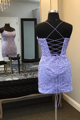 Lavender Mini Spaghetti Straps Homecoming Dress with Appliques