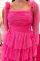 Light Blue Ruffled Spaghetti Straps A-Line Long Prom Dress with Slit