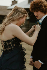Light Blue Sweetheart A-Line Chiffon Long Corset Prom Dress with Slit