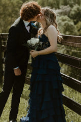 Light Blue Sweetheart A-Line Chiffon Long Corset Prom Dress with Slit