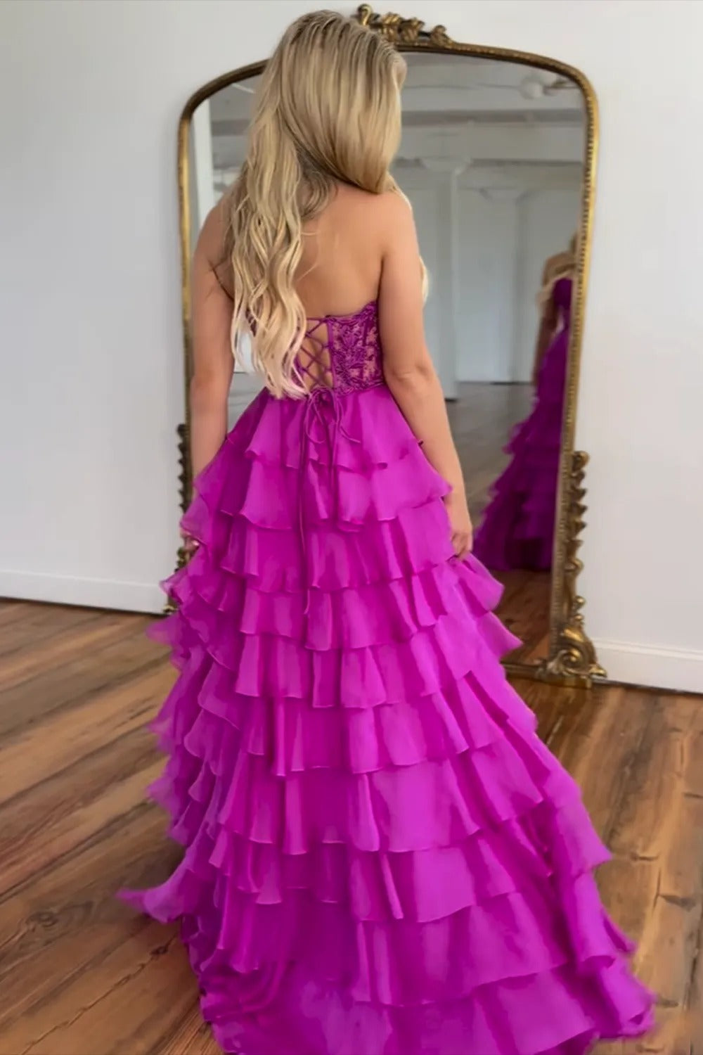 Light Blue Sweetheart A-Line Chiffon Long Corset Prom Dress with Slit