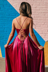 Light Pink Spaghetti Straps Sheath Satin Long Prom Dress
