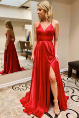 Light Pink Spaghetti Straps Sheath Satin Long Prom Dress