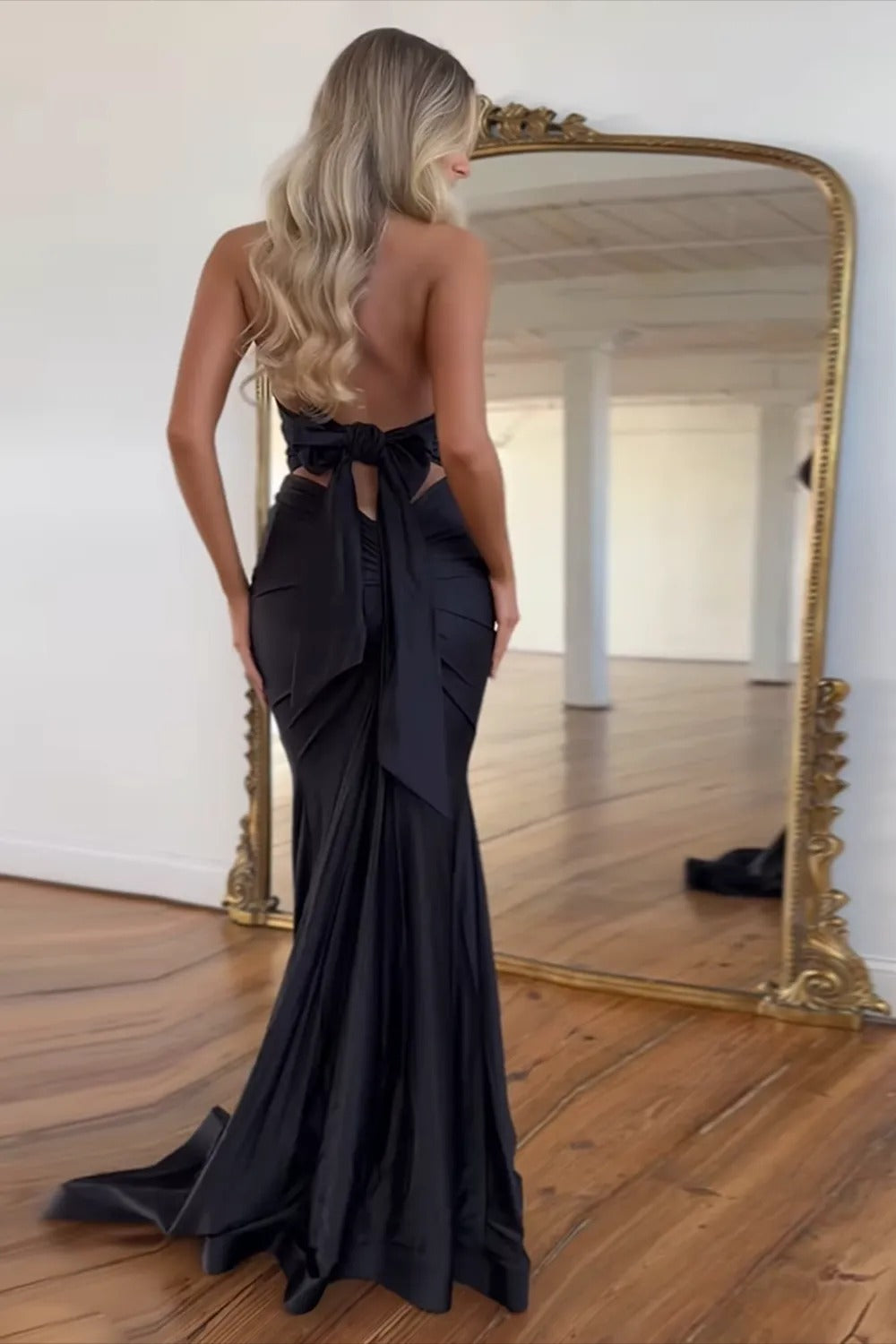 Light Blue Deep V-Neck Mermaid Backless Long Prom Dress