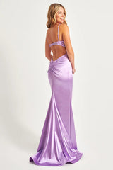 Lilac Spaghetti Straps Sheath Backless Satin Long Prom Dress