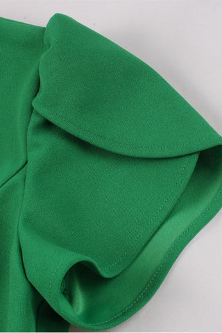 1950s Green Keyhole Short Sleeve A-Line Midi Dress