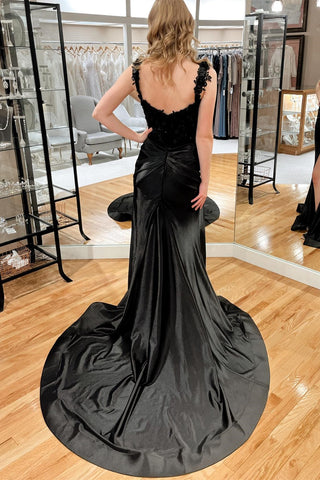 Black 3D Floral Lace Off-the-Shoulder Mermaid Long Formal Dress