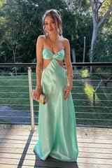 Mint Green Spaghetti Straps Column Satin Long Prom Dress