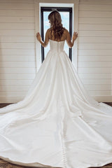 Detachable Train Strapless Mermaid Satin Ivory Long Wedding Dress