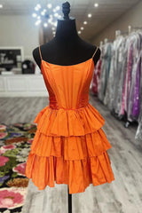Orange Tiered Spaghetti Straps A-Line Sleeveless Short Homecoming Dress