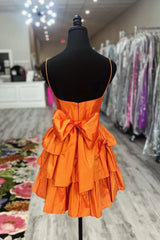 Orange Tiered Spaghetti Straps A-Line Sleeveless Short Homecoming Dress