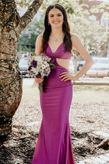 Elegant Red Mermaid Satin Spaghetti Straps Cut-out Long Prom Dress