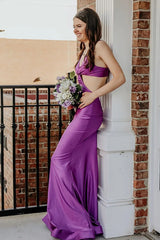 Elegant Red Mermaid Satin Spaghetti Straps Cut-out Long Prom Dress
