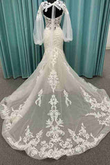 Long Sleeves Sweetheart Mermaid Dreamy Lace Long Wedding Dress