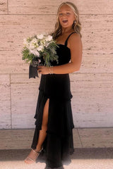 Pink A-Line Straps Scoop Layered Chiffon Sleeveless Long Prom Dress