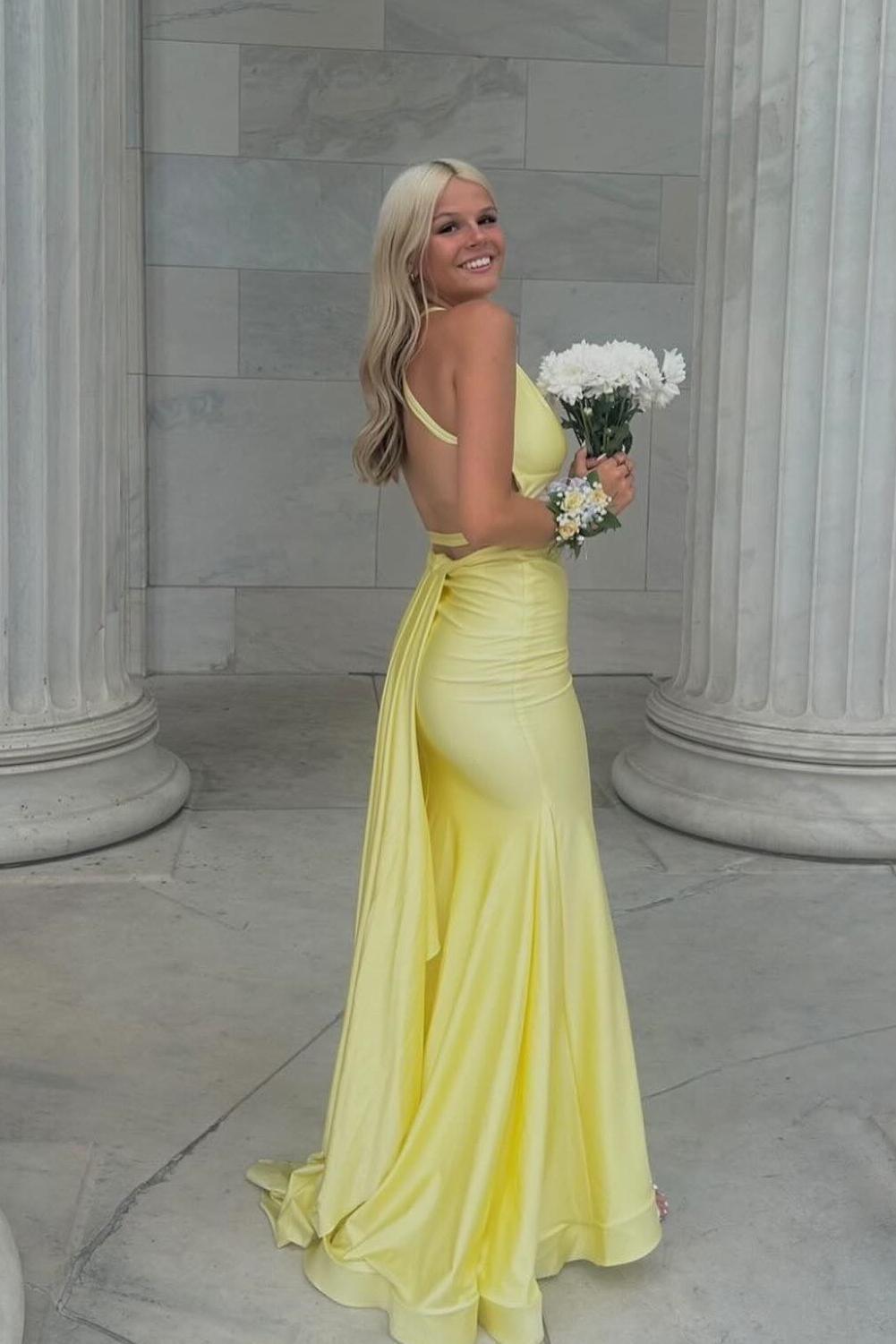 Pink Satin Mermaid Backless Long Prom Dress