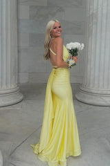 Pink Satin Mermaid Backless Long Prom Dress