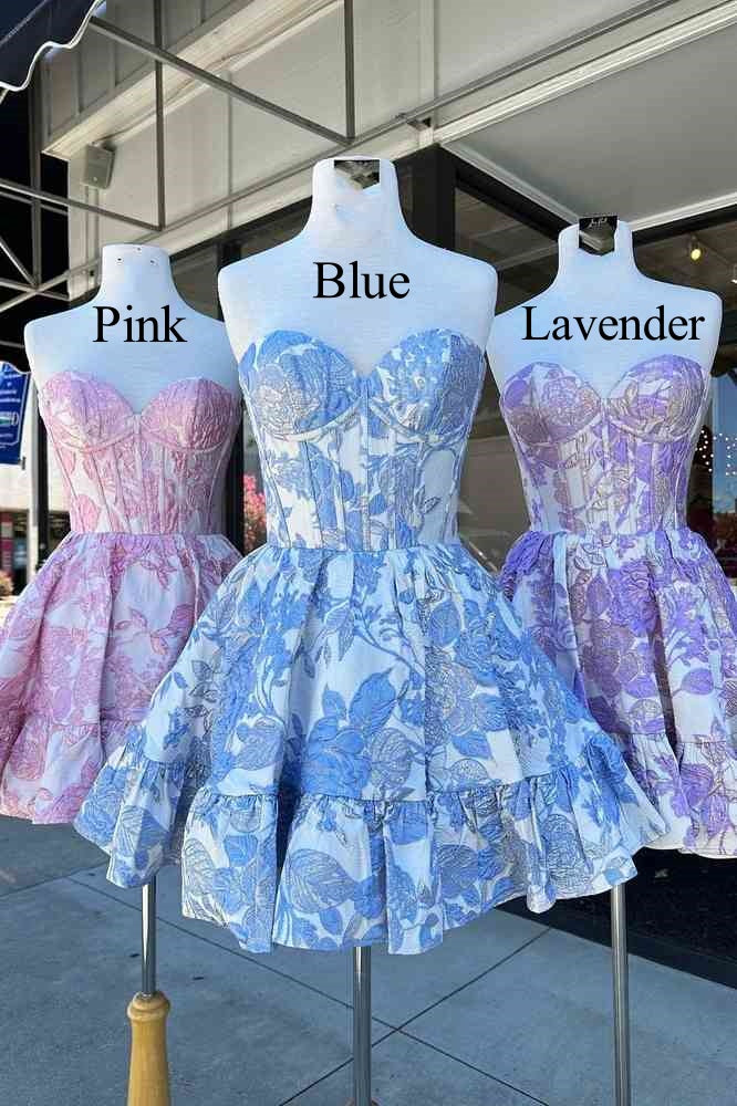 Pink Floral Print A-Line Short Homecoming Dress