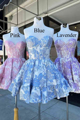Pink Floral Print A-Line Short Homecoming Dress