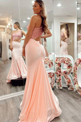 Pink Sequins One Shoulder Mermaid Side Cutout Long Prom Dress