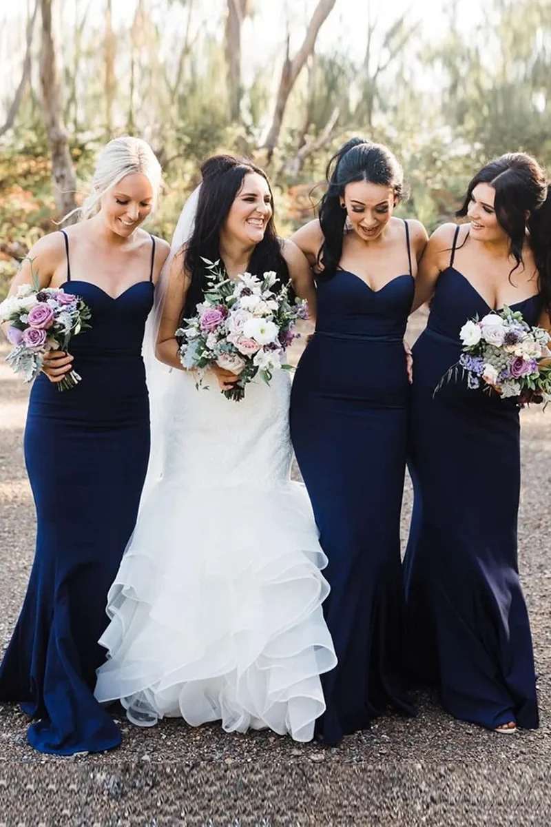 Navy Blue Sweetheart Mermaid Long Bridesmaid Dress