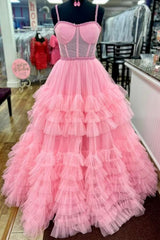 Tulle Sweetheart Corset A Line Tiered Ruffles Gown for Teens